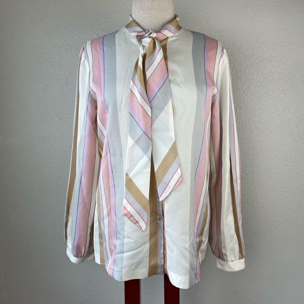 Vintage Koret Button Down Pastel Blouse Top Size L EUC
